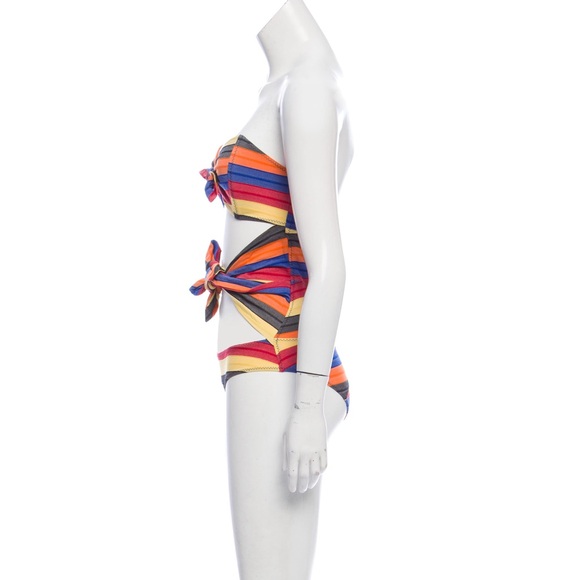 LISA MARIE FERNANDEZ Triple Poppy Bow Tie Front Swimsuit Multi Color - Medium - Picture 2 of 3